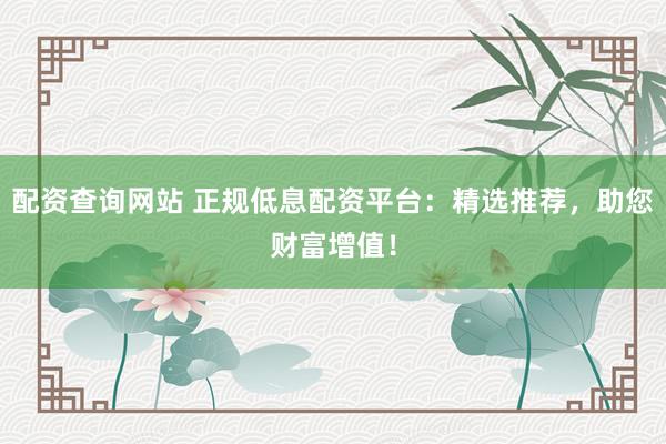 配资查询网站 正规低息配资平台：精选推荐，助您财富增值！
