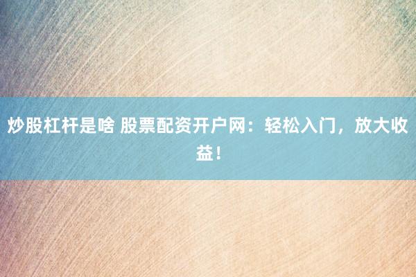 炒股杠杆是啥 股票配资开户网：轻松入门，放大收益！