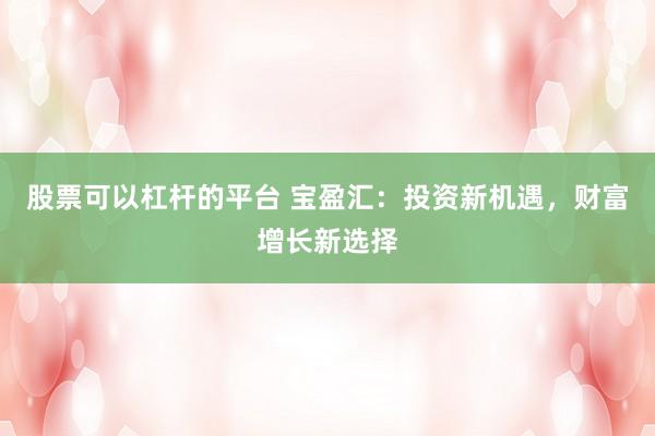 股票可以杠杆的平台 宝盈汇：投资新机遇，财富增长新选择