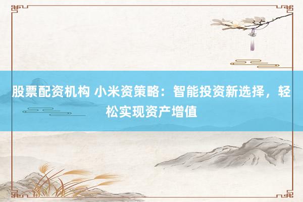 股票配资机构 小米资策略：智能投资新选择，轻松实现资产增值