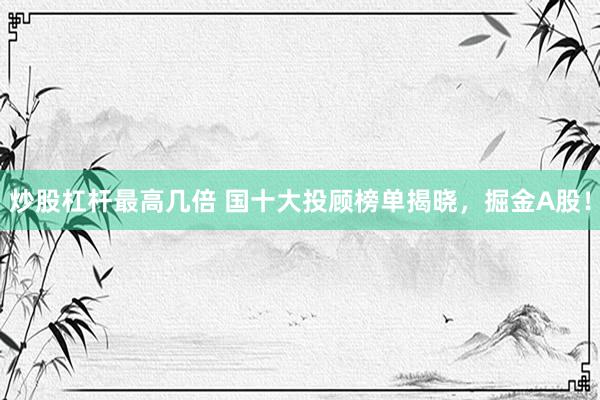炒股杠杆最高几倍 国十大投顾榜单揭晓，掘金A股！
