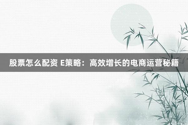 股票怎么配资 E策略：高效增长的电商运营秘籍