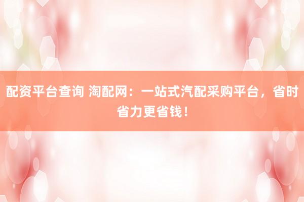 配资平台查询 淘配网：一站式汽配采购平台，省时省力更省钱！