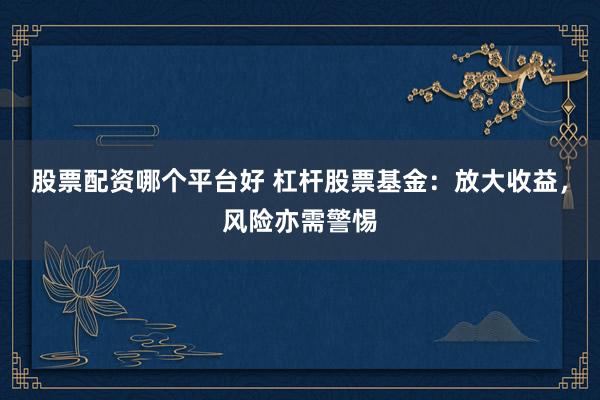 股票配资哪个平台好 杠杆股票基金：放大收益，风险亦需警惕