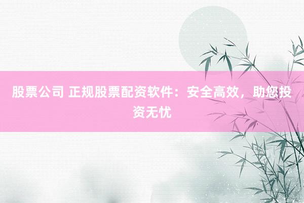股票公司 正规股票配资软件：安全高效，助您投资无忧