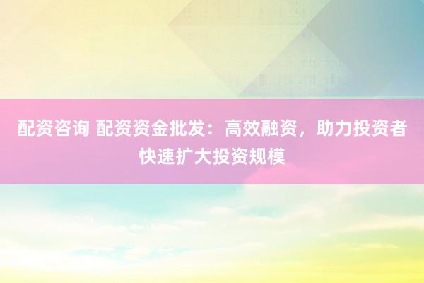 配资咨询 配资资金批发：高效融资，助力投资者快速扩大投资规模