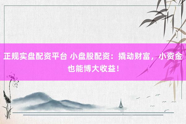 正规实盘配资平台 小盘股配资：撬动财富，小资金也能博大收益！