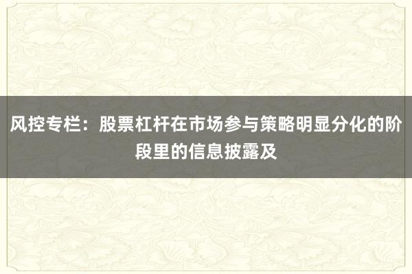 风控专栏:股票杠杆在市场参与策略明显分化的阶段里的信息披露及