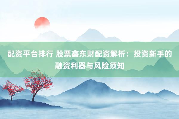配资平台排行 股票鑫东财配资解析:投资新手的融资利器与风险须知